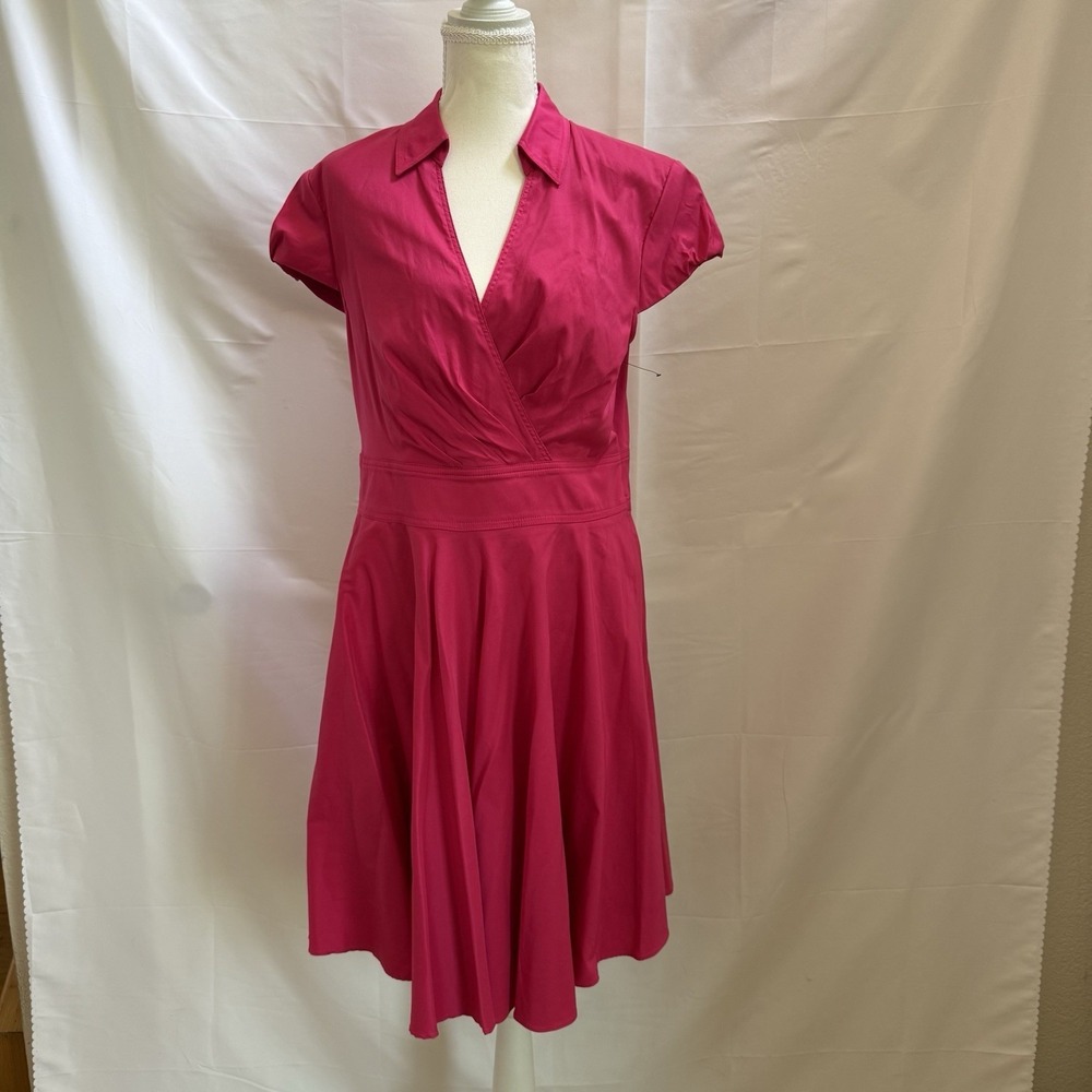 Betsey Johnson Womens Faux‎ Wrap Hot Pink Midi Dress Size 14 - Picture 2 of 13